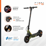 Patinete eléctrico - OLSSON MAMBA LITE homologado DGT 2024 35km autonomía, Pot. máx. 850 W, Carga máx. 120 kg, hasta 35 km autonomía, Vel. 25 km/h, 10000 mAh, Negro - Verde