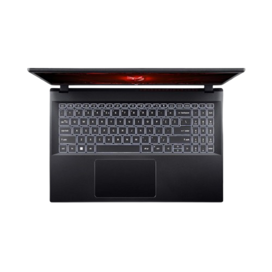 Ordenador portátil negro con el teclado visible, abierto.